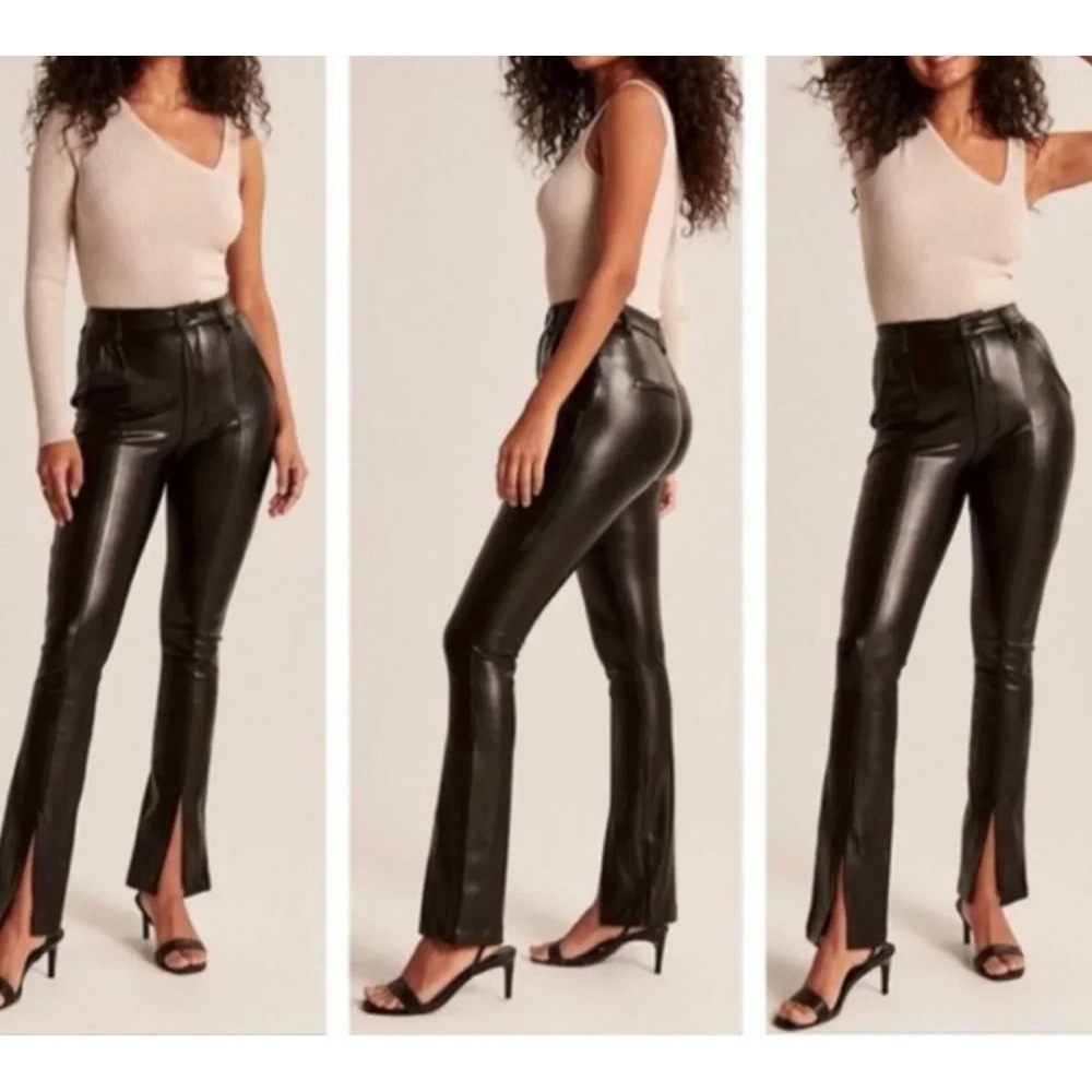 EUC Abercrombie & Fitch Vegan Faux Leather Split Hem Pant Black size 28/6 SHORT